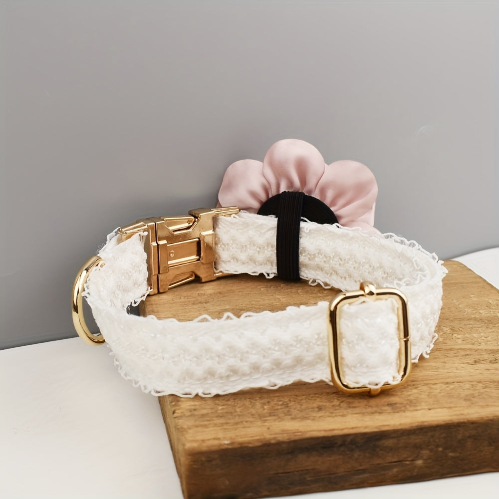 Customized Dog Collars Quick-release Buckle, Adjustable Flower Decor Lace Dog Collars, Engraved Pet Name Dog Collar, Durable And Comfortable