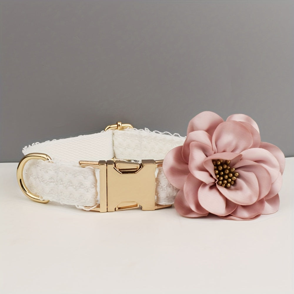 Customized Dog Collars Quick-release Buckle, Adjustable Flower Decor Lace Dog Collars, Engraved Pet Name Dog Collar, Durable And Comfortable
