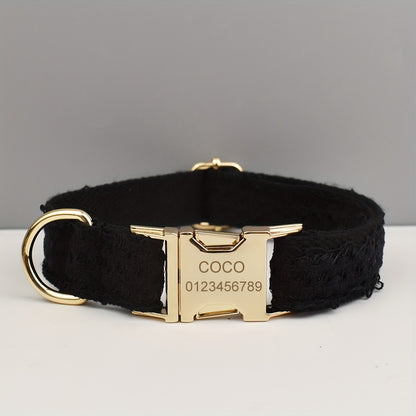 Customized Dog Collars Quick-release Buckle, Adjustable Flower Decor Lace Dog Collars, Engraved Pet Name Dog Collar, Durable And Comfortable