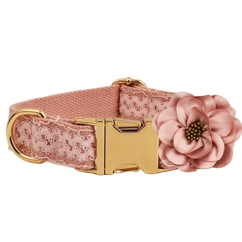 Customized Dog Collars Quick-release Buckle, Adjustable Flower Decor Lace Dog Collars, Engraved Pet Name Dog Collar, Durable And Comfortable