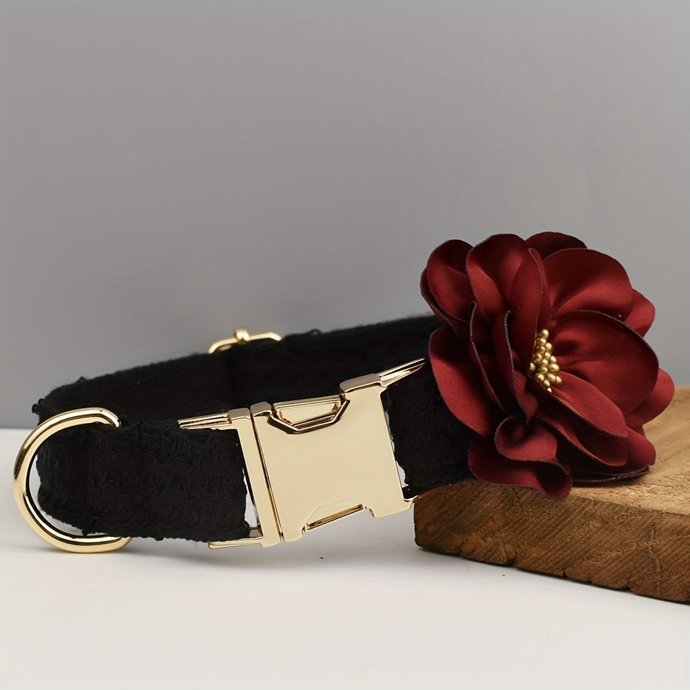 Customized Dog Collars Quick-release Buckle, Adjustable Flower Decor Lace Dog Collars, Engraved Pet Name Dog Collar, Durable And Comfortable