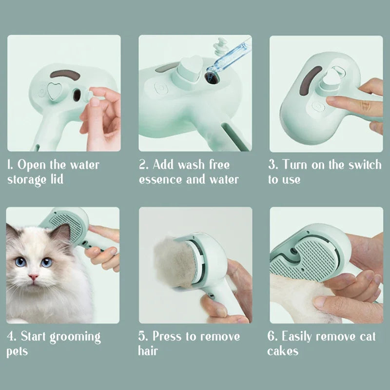 Pet Steam Massage Brush for Dogs and Cats Soft Round Head Hair Removal Comb with Spray Function Universal Grooming Tool