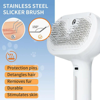 Pet Steam Massage Brush for Dogs and Cats Soft Round Head Hair Removal Comb with Spray Function Universal Grooming Tool