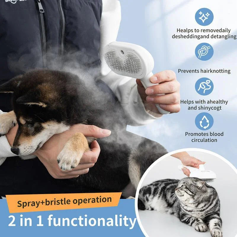 Pet Steam Massage Brush for Dogs and Cats Soft Round Head Hair Removal Comb with Spray Function Universal Grooming Tool
