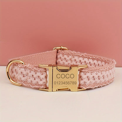 Customized Dog Collars Quick-release Buckle, Adjustable Flower Decor Lace Dog Collars, Engraved Pet Name Dog Collar, Durable And Comfortable