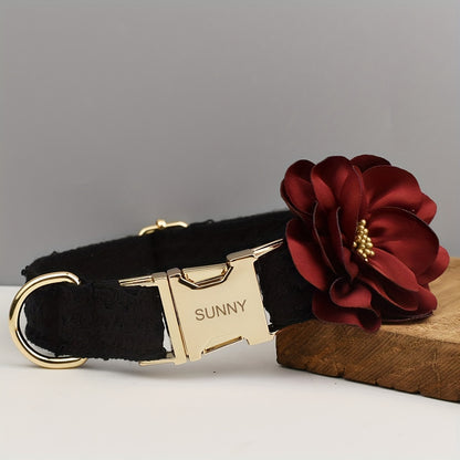 Customized Dog Collars Quick-release Buckle, Adjustable Flower Decor Lace Dog Collars, Engraved Pet Name Dog Collar, Durable And Comfortable
