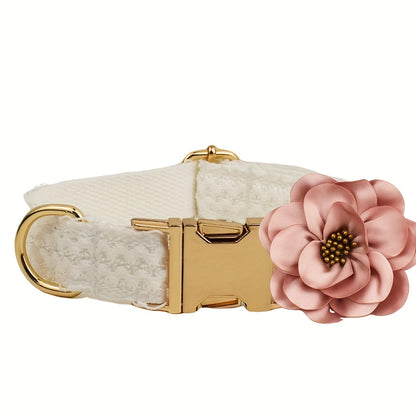 Customized Dog Collars Quick-release Buckle, Adjustable Flower Decor Lace Dog Collars, Engraved Pet Name Dog Collar, Durable And Comfortable