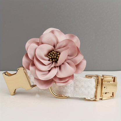 Customized Dog Collars Quick-release Buckle, Adjustable Flower Decor Lace Dog Collars, Engraved Pet Name Dog Collar, Durable And Comfortable