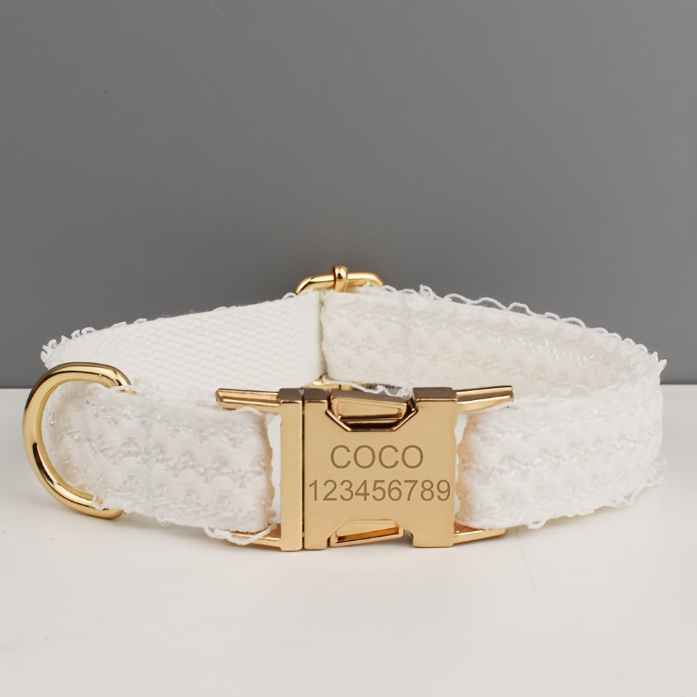 Customized Dog Collars Quick-release Buckle, Adjustable Flower Decor Lace Dog Collars, Engraved Pet Name Dog Collar, Durable And Comfortable