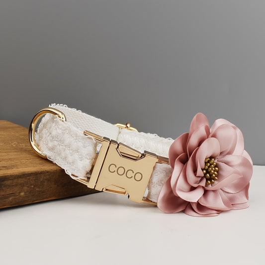 Customized Dog Collars Quick-release Buckle, Adjustable Flower Decor Lace Dog Collars, Engraved Pet Name Dog Collar, Durable And Comfortable